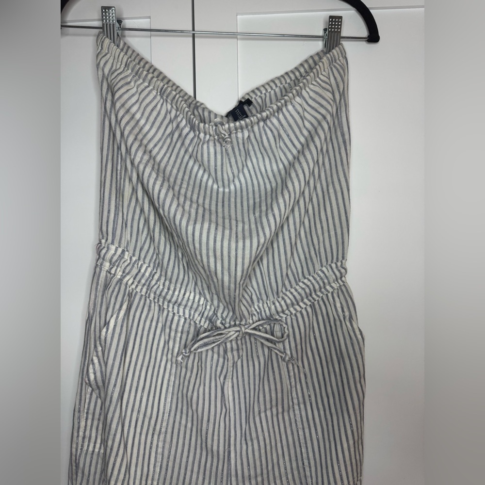 GAP Blue and White with Silver Striped Strapless Jumpsuit S